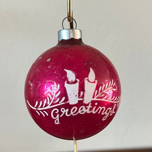 Shiny Brite Other - Vintage 3'' Shiny Brite Pink Glass Christmas‎ Ornament Greetings Candle Stencil
